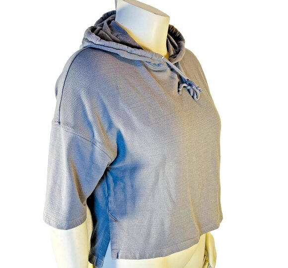 Fabletics Hooded Sweatshirt Womens S Grey Hoodie Ribbed Heavy Weight Half Slv - Picture 4 of 10